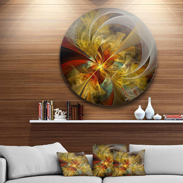 Bright Yellow Symmetrical Flower Design - Floral Oversized Circle Metal Wall Art